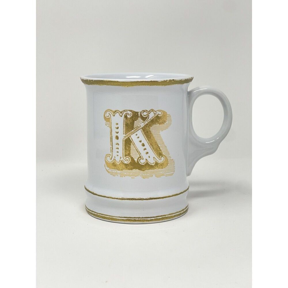 Williams Sonoma Monogram Letter Initial K Coffee Cup Mug White Gold